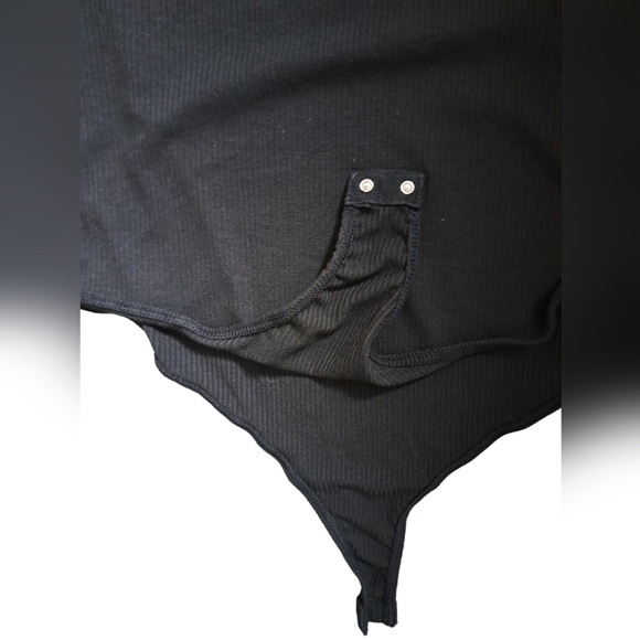 ALTAR'D STATE black ribbed bodysuit sheer pouffy short sleeves polka dots M - Picture 4 of 6